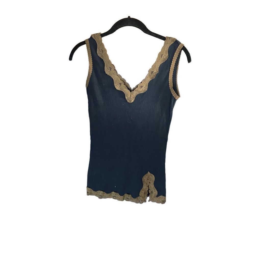 Everyday, clothing, co vintage black, tank top, with brown lace trim S/PM